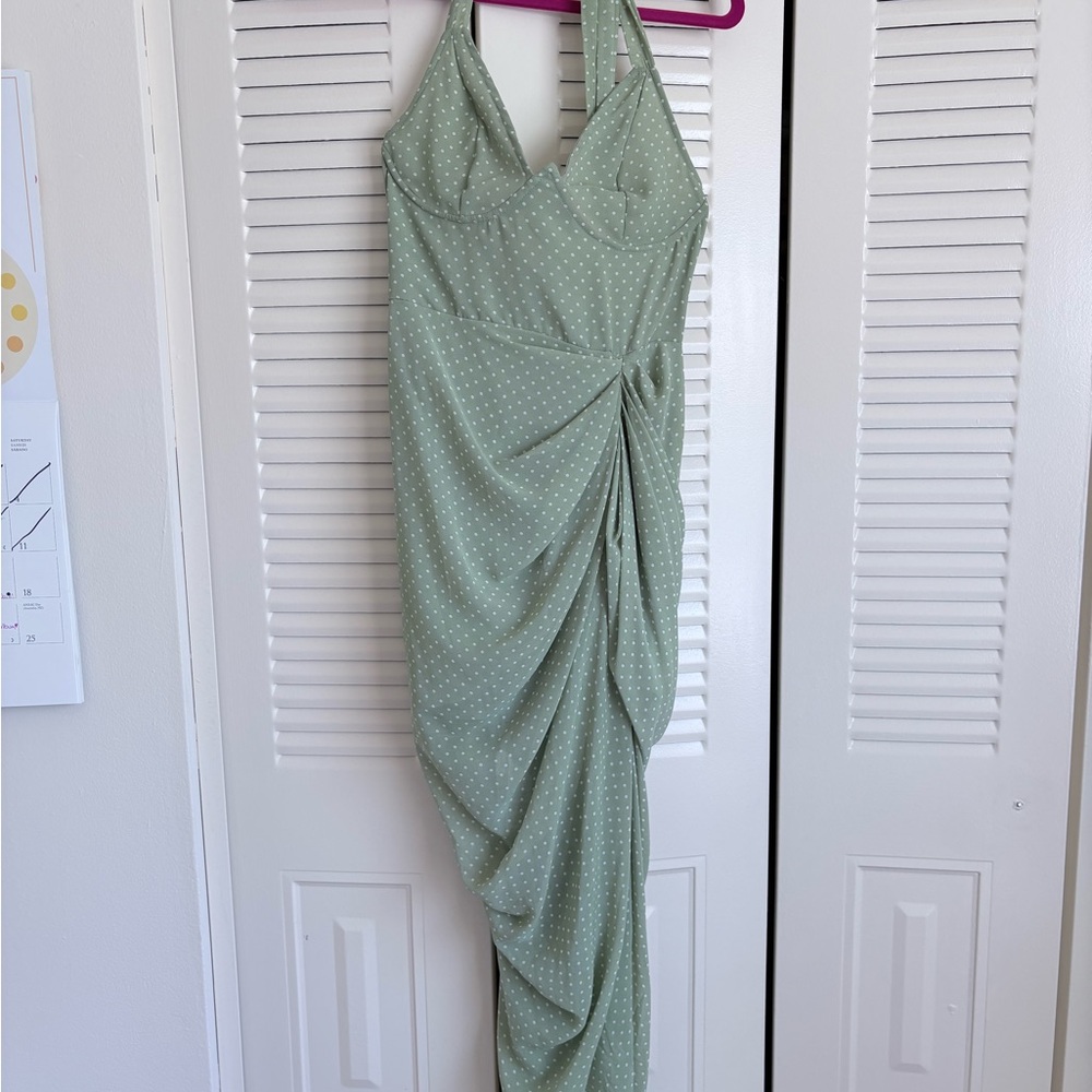 Sage Green Polka Dot Halter Dress
